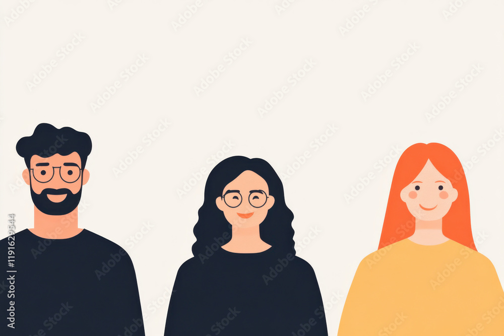Three people are standing next to each other, with one of them wearing glasses Three people are standing next to each other, with one of them wearing glasses