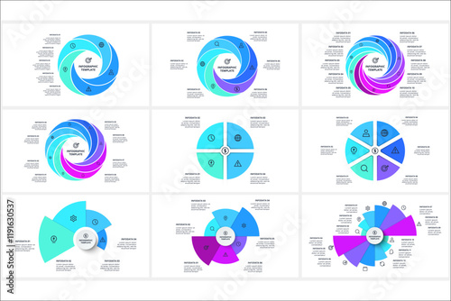 Set creative concept for infographic with 4, 5, 6, 8, 10, 12 steps, options, parts or processes.