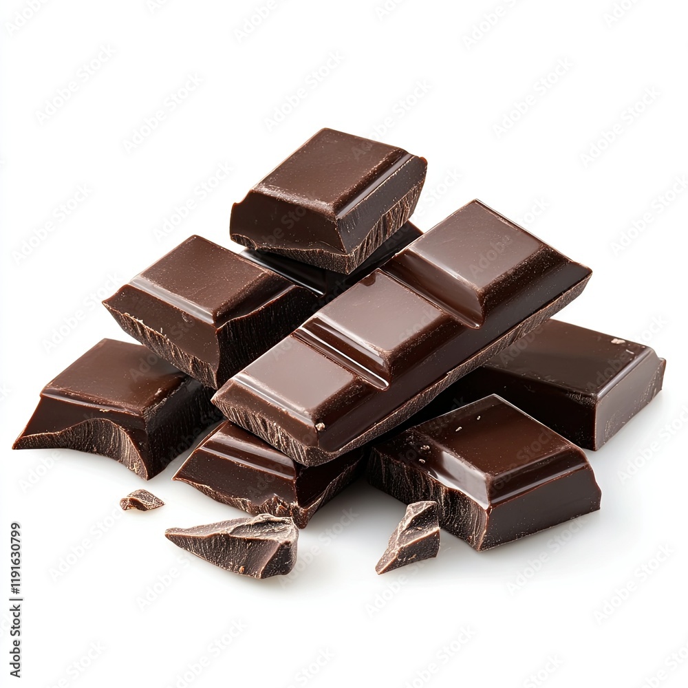 Broken chocolate bars on a white background Broken chocolate bars on a white background
