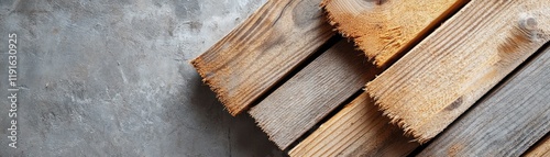 Raw sawmill wood planks with visible grain. photo