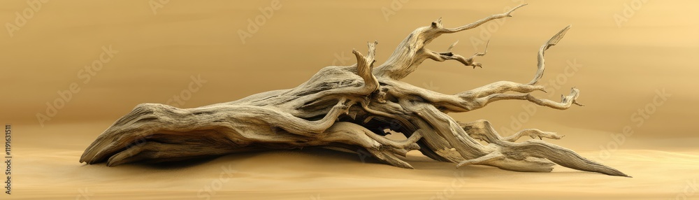 Fototapeta premium Driftwood with natural patterns and knots, banner