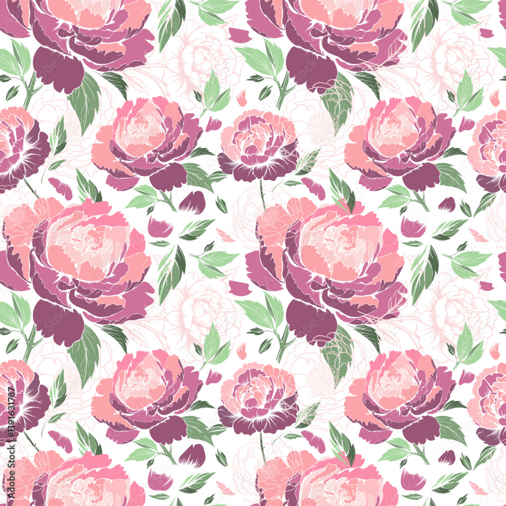 custom made wallpaper toronto digitalDelicate peonies seamless background. hand drawing. Not AI, Vector illustration