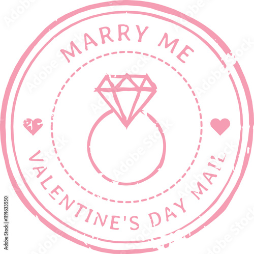 Pink Marry Me stamp featuring a diamond ring and hearts captures the essence of love and romance, making it an ideal choice for Valentine s Day mail and proposals
