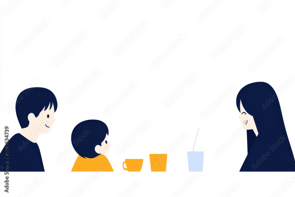 Fototapeta premium A family of three people, a man and two children
