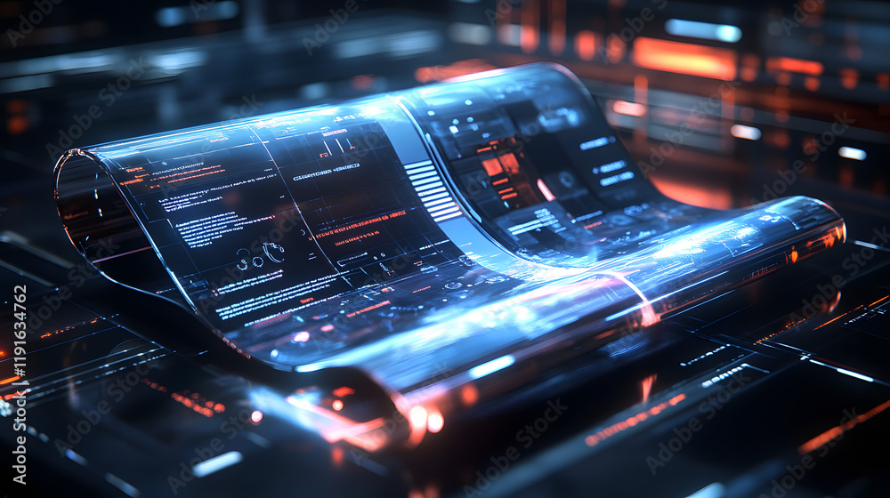 The Evolution of Digital Devices: A Futuristic Tablet with an Innovative Rollable Flexible Screen in a High-Tech Digital World The Evolution of Digital Devices: A Futuristic Tablet with an Innovative Rollable Flexible Screen in a High-Tech Digital World