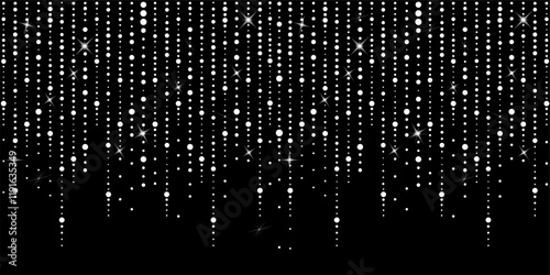 White garland, Christmas lights. Background white threads shining bulbs, New Year party decoration design elements. hand drawing. Not AI, Vector illustration.