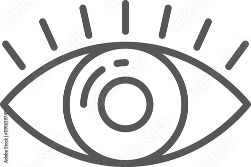 Simple gray stylized eye with eyelashes and pupil is looking up, isolated vector illustration on white background, ideal for vision or ophthalmology concepts