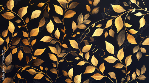 Golden leaves and elegant vine design pattern. Goldenleaf. Illustration photo