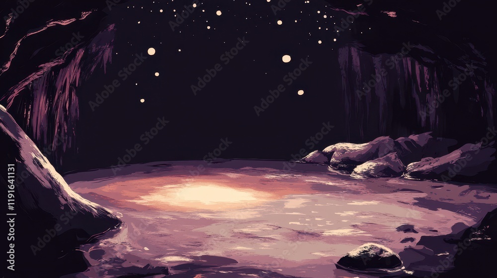 Fototapeta premium Serene Cave Pool Under a Starlit Sky