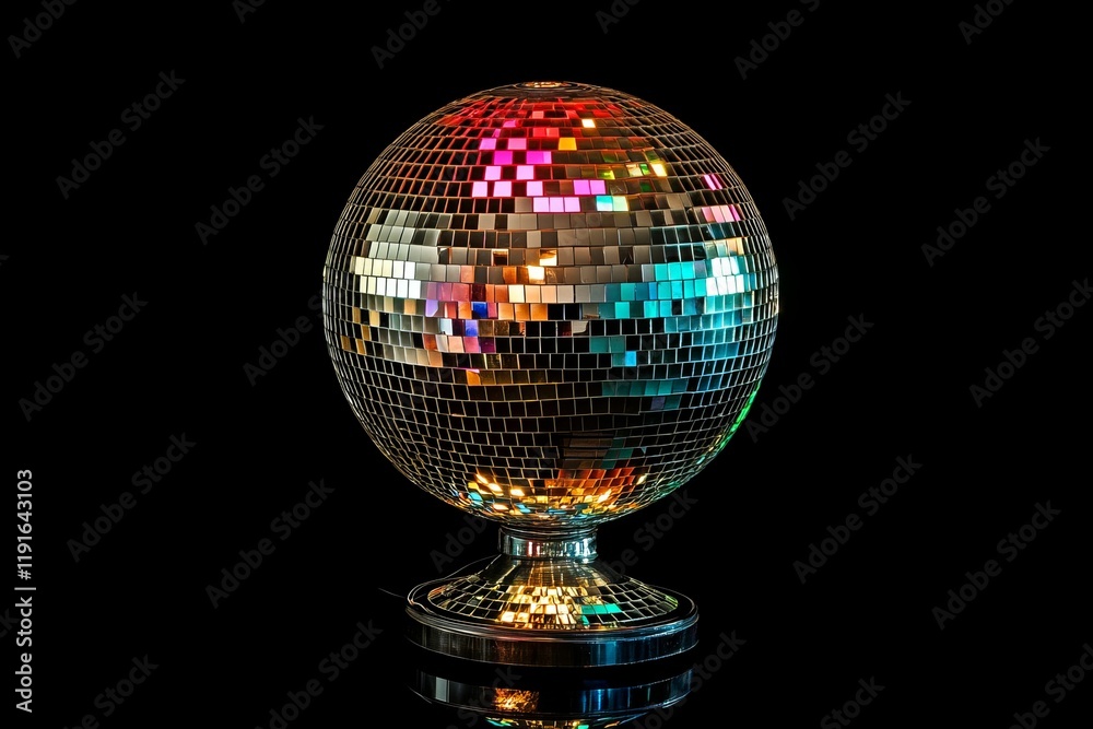 Fototapeta premium Egg-shaped disco ball on stand, reflecting light.