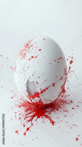 Red paint splattering on a white egg creating a vibrant and dynamic visual effect on a clean white background, ideal for creative projects related to art, design, and abstract concepts photo