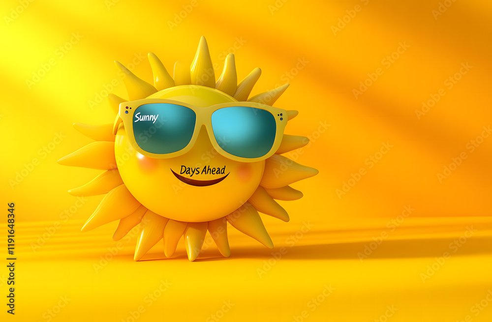 Smiling Sun with Sunglasses on Yellow Background – Summer and Happiness Concept