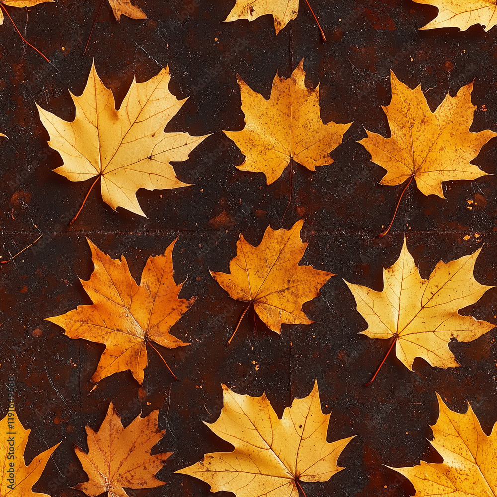 Obraz premium Autumn leaves on brown seamless background texture