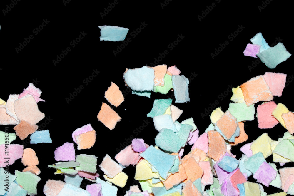 Fototapeta premium Torn Paper Layers Confetti Colour Delicate Abstract Gentle Texture Black Background