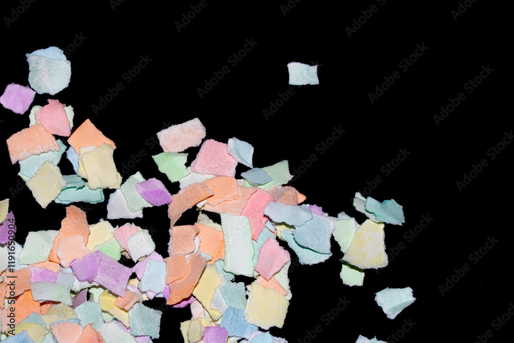 Fototapeta premium Torn Paper Layers Confetti Colour Delicate Abstract Gentle Texture Black Background
