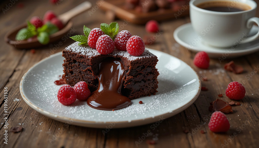 Chocolate cake with raspberries created with Generative AI technology
