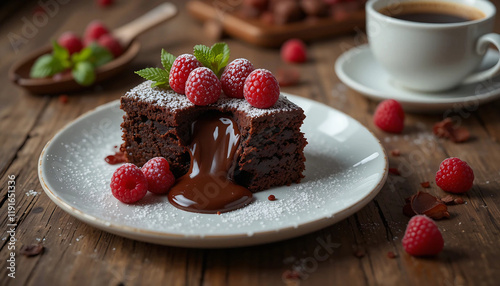Obraz na płótnie Chocolate cake with raspberries created with Generative AI technology w salonie