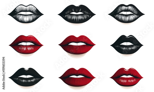 Diverse Collection of Sexy 3D Woman's Lips Icons with Emotional Expression