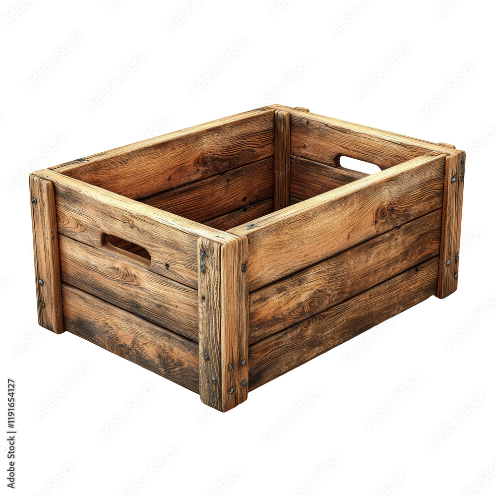 Rustic Wooden Crate with Side Handles for Storage Isolated on transparent background Rustic Wooden Crate with Side Handles for Storage Isolated on transparent background