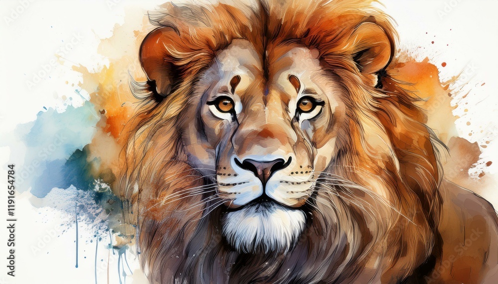 Naklejka premium lion illustration stock watercolor lion cartoon clipart