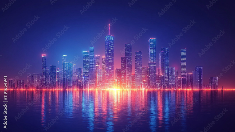 Hyperrealistic minimalistic shiny modern skyscrapers in a futuristic financial district with reflections, architectural blue background, bright light tone, graphic perspective, ideal for corporate bro Hyperrealistic minimalistic shiny modern skyscrapers in a futuristic financial district with reflections, architectural blue background, bright light tone, graphic perspective, ideal for corporate bro