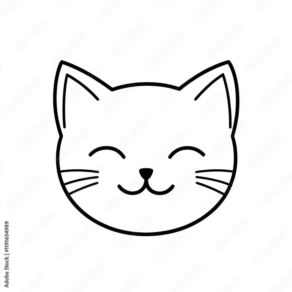 Happy cat face illustration, white background, children's book, pet design Happy cat face illustration, white background, children's book, pet design
