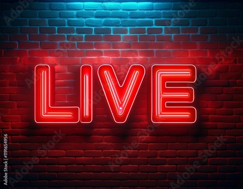 a red neon sign saying live on a brick wall backgrounds for live broadcasts