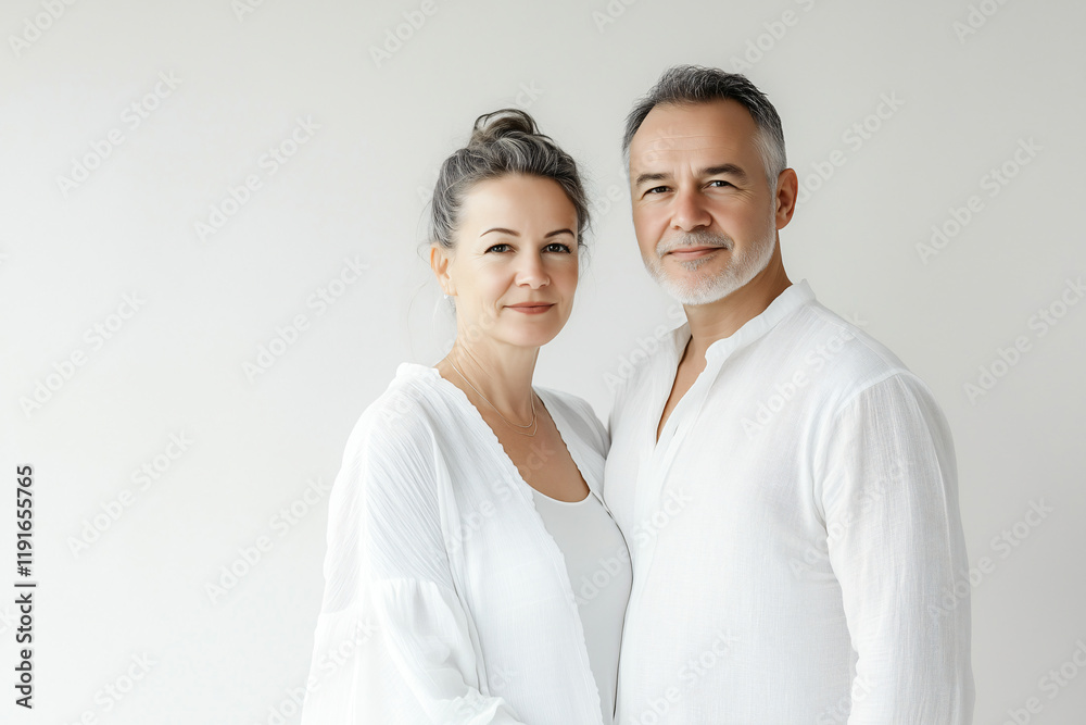 Middle aged couple over isolated white background Middle aged couple over isolated white background
