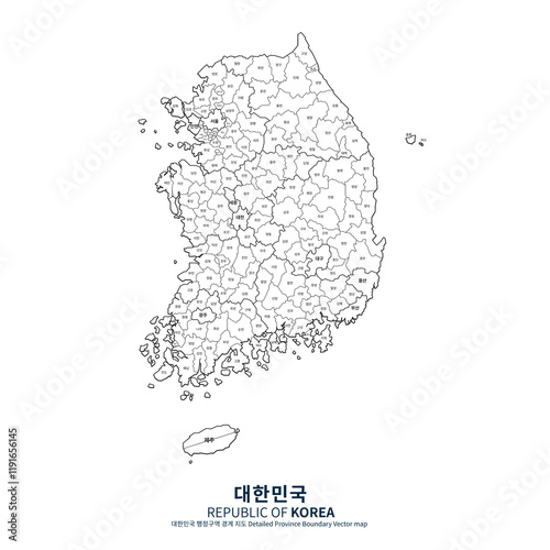 korean peninsula map. Map of South Korea with Major Cities, Clean Line Design on White Background.
