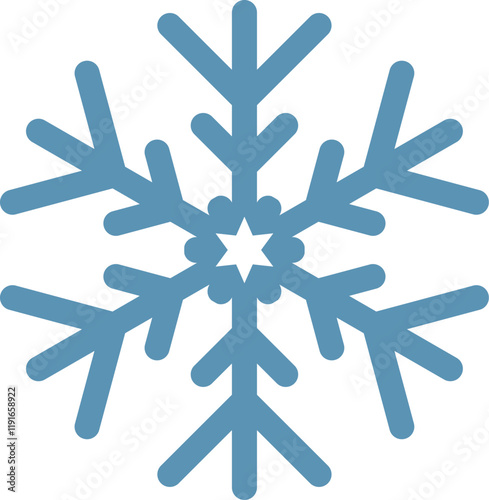 Stylized six pointed snowflake featuring rounded tips and a star shaped center, evoking feelings of winter chill and the enchanting spirit of the festive holiday season