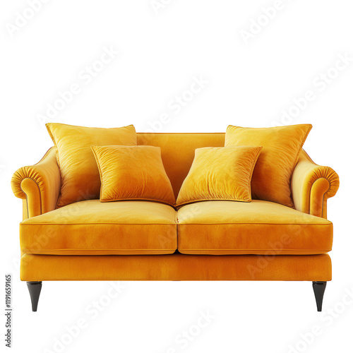 stylish yellow sofa with plush cushions. designed for comfort and aesthetic appeal. ideal for enhancing living spaces its vibrant color adds a cheerful touch to home decor. making it suitable for vari photo