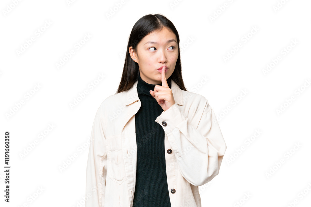Young Asian woman over isolated chroma key background showing a sign of silence gesture putting finger in mouth Young Asian woman over isolated chroma key background showing a sign of silence gesture putting finger in mouth