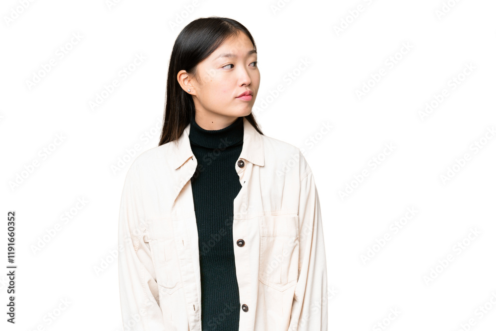 Young Asian woman over isolated chroma key background looking to the side Young Asian woman over isolated chroma key background looking to the side