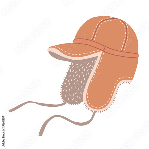 Ushanka hat. Fashion fur winter hat. Hand drawn illustration