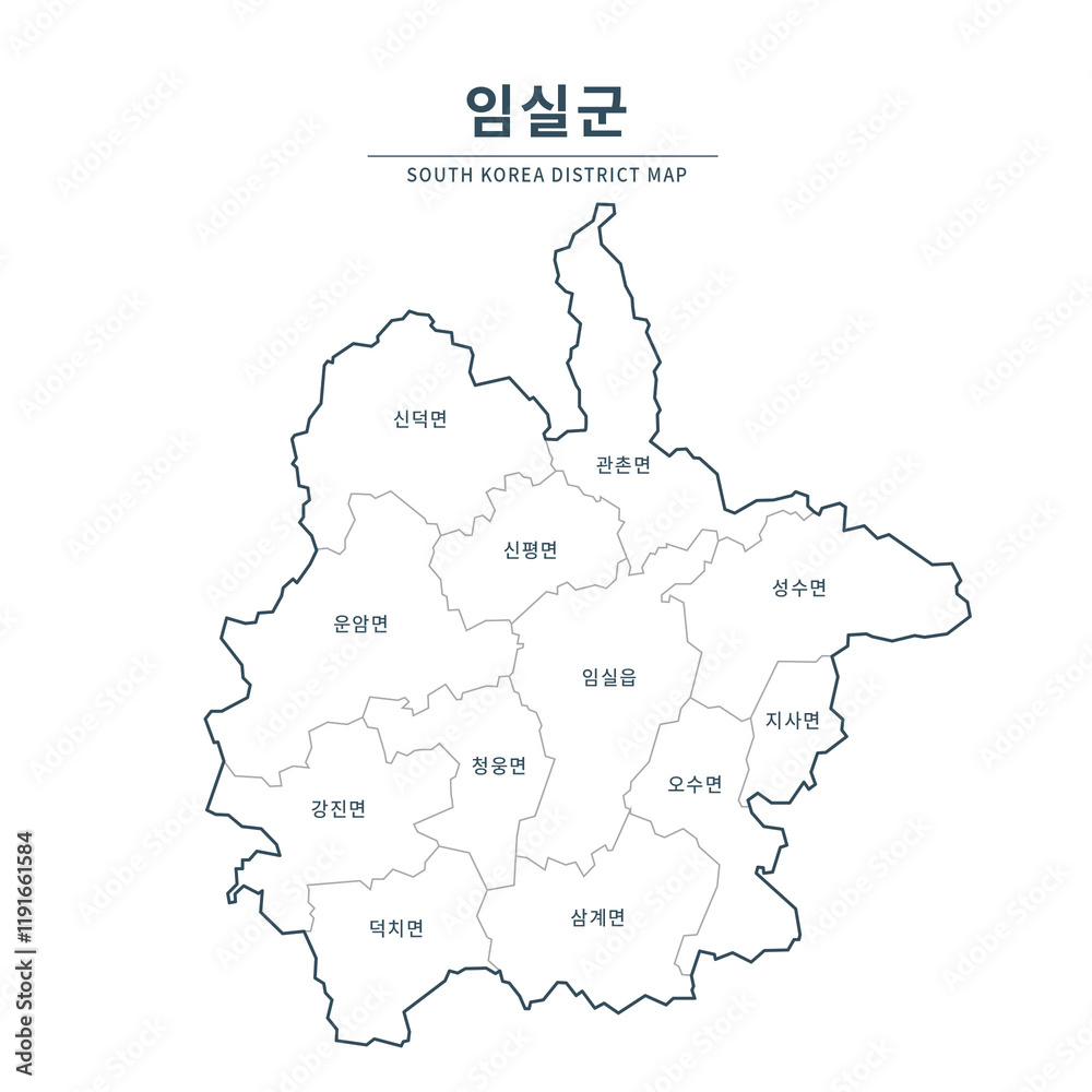 Fototapeta premium Imsil map. Map of South Korea with Major Cities, Clean Line Design on White Background. 