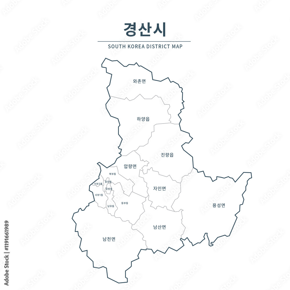 Fototapeta premium Gyeongsan map. Map of South Korea with Major Cities, Clean Line Design on White Background. 