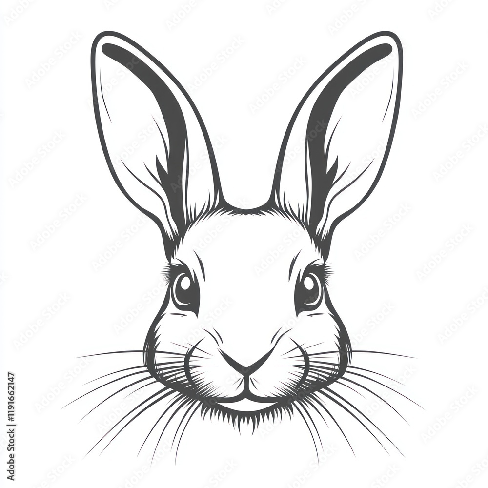 Rabbit head portrait, simple line art, white background, Easter design Rabbit head portrait, simple line art, white background, Easter design