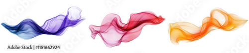 three flowing. translucent waves of color?purple. red. and orange?set against a white background the soft curves and gradients create a sense of movement and fluidity. often used in graphic design to