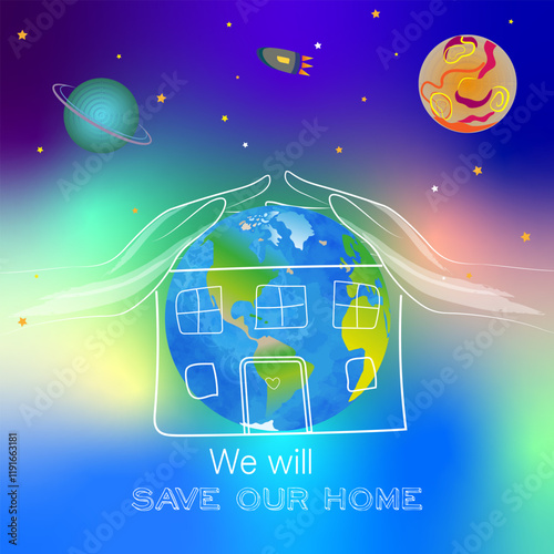 Let's save our home. Western Hemisphere of the Earth