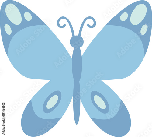 Pastel blue butterfly spreading its wings, displaying intricate patterns and delicate antennae in a charming minimalist style, embodying beauty and grace in nature