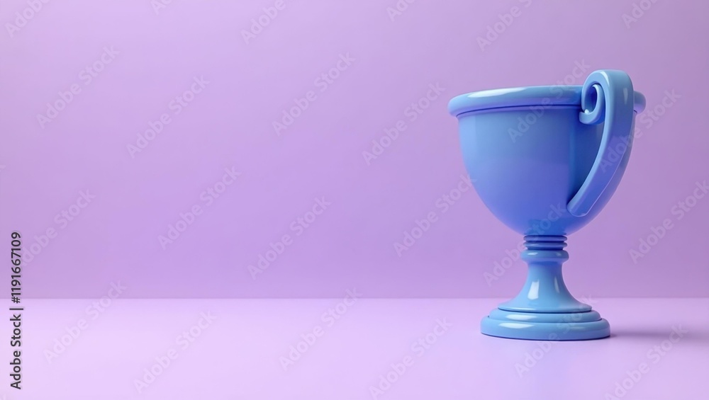 Periwinkle blue tennis trophy on left. Soft orange background. Copy space for text, 3D render AI Generated Designer Element Periwinkle blue tennis trophy on left. Soft orange background. Copy space for text, 3D render AI Generated Designer Element