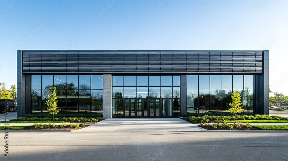 Obraz premium Modern Commercial Building With Large Glass Facade