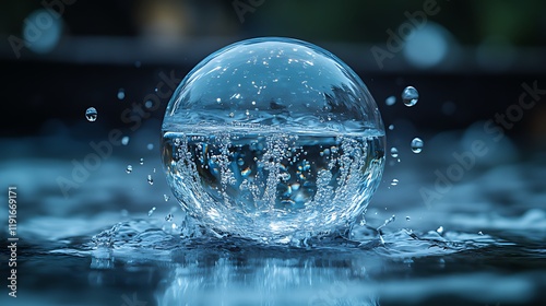 Wallpaper Mural Water sphere splashing, dark background, droplet impact, purity concept Torontodigital.ca