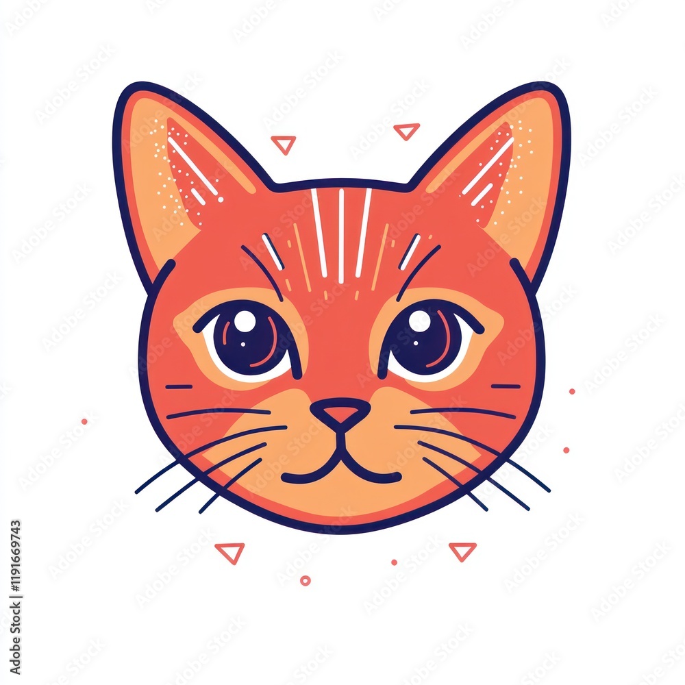 Obraz premium Orange tabby cat head illustration, playful style, white background, pet graphic