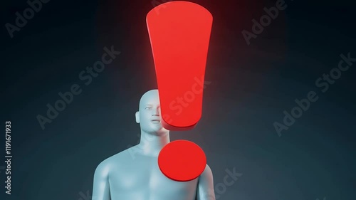 red human mark exclamation 3d exclamation mark three-dimensional humorous abstract people human character white exclamation mark point red happy attracted wonder surprise amazing solution problem