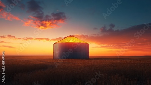 Breathtaking sunset scenery with a picturesque rustic barn situated in a tranquil rural field or countryside landscape  Vibrant colors fill the sky as the day comes to an end