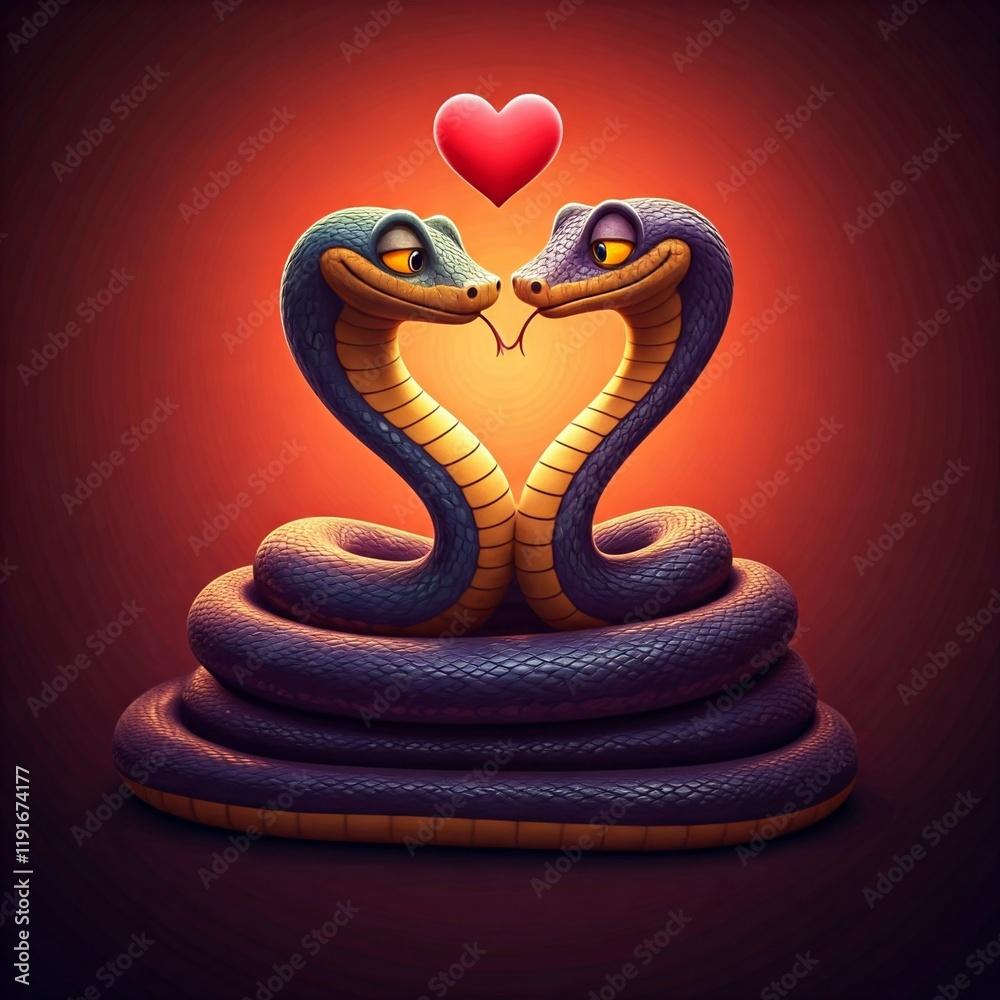 Fototapeta premium Cartoon snake in love 