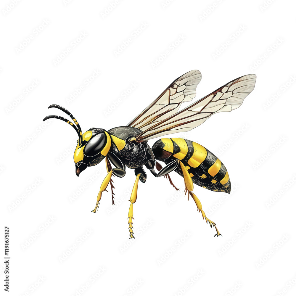 a detailed illustration of a bee. showcasing its distinct yellow and black striped body. wings. and antennae the focus is on the bee's anatomy. emphasizing its role in nature as a pollinator this artw a detailed illustration of a bee. showcasing its distinct yellow and black striped body. wings. and antennae the focus is on the bee's anatomy. emphasizing its role in nature as a pollinator this artw