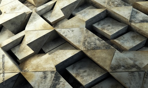 Textured stone blocks form abstract geometric pattern.
