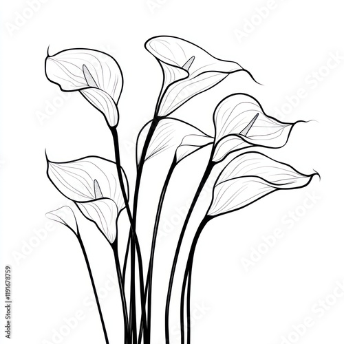Wallpaper Mural Elegant white Calla lilies bouquet, minimalist line art, white background, home decor Torontodigital.ca